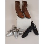 A PAIR OF 1920'S LADIES LEATHER BOOTS Tanned soft leather boots with leather soles and louis