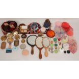 A MIXED LOT OF COMPACTS AND DRESSING TABLE ITEMS To include compacts, mirrors make-up containers,