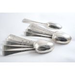 A SET OF ELEVEN EARLY GEORGE II IRISH TABLE SPOONS Hanoverian pattern with plain moulded rattails,