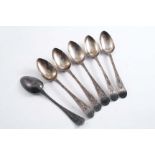 PETER & JONATHAN BATEMAN:- A set of six tea spoons with bright-cut engraved decoration & initials