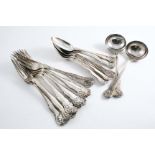 KING'S HUSK PATTERN FLATWARE:- A set of six table forks by William Chawner, London 1826, a pair of