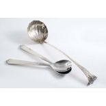 BY GEORG JENSEN:- A pair of late 20th century Danish Pyramid pattern salad servers with stainless