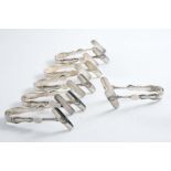 A SET OF SIX EDWARDIAN PAIRS OF ASPARAGUS TONGS by Walker & Tolhurst, London 1902; 4.75" (12 cms)