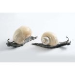TWO EARLY 20TH CENTURY CONTINENTAL PLATED MODELS OF SNAILS with mother of pearl shells on their