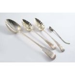 A MIXED LOT:- A George IV Fiddle pattern basting spoon, by William Eaton, London 1825, a pair of
