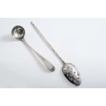 A GEORGE II FANCY-BACK MOTE SPOON the bowl pierced with crosslets and scrolls, maker's mark mis-