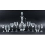 SUITE OF WEBB TABLE GLASSES, in four sizes together with two beakers, a finger bowl, decanter and