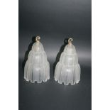 PAIR OF SABINO GLASS LIGHT SHADES two frosted glass shades of tapering form, both mounted with metal