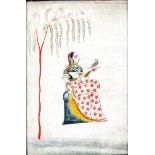 INDIAN SCHOOL MINIATURE, Lady with a bird on her hand, watercolour, 16.5cm x 11cm; another of a