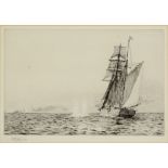 WILLIAM LIONEL WYLLIE, RA (1851-1931) HMS PROBUS ENGAGING A SUBMARINE Etching, signed in pencil 14.5