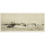 WILLIAM LIONEL WYLLIE, RA (1851-1931) MINESWEEPERS LEAVING PORTSMOUTH, 1916 Etching, signed in