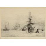 WILLIAM LIONEL WYLLIE, RA (1851-1931) PORTSMOUTH HARBOUR: HMS NATAL LEAVING Etching, signed in