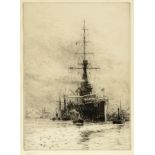 WILLIAM LIONEL WYLLIE, RA (1851-1931) HMS ORION Etching, signed in pencil 27.5 x 20cm. ++ Slight