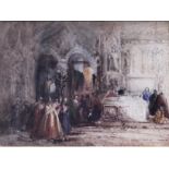 FOLLOWER OF RICHARD PARKES BONINGTON (1802-1828) CHURCH INTERIOR WITH RELIGIOUS PROCESSION