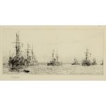 WILLIAM LIONEL WYLLIE, RA (1851-1931) WARSHIPS RETURNING TO PLYMOUTH SOUND; WARSHIPS AT ANCHOR IN