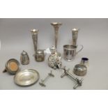 3 Piece Silver,Cruet,Pr Silver Vases,Single Vase,Frame, Dish,Elephant Model etc