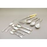 3 Silver Dessert Spoons, 5 Teaspoons, Plated Fish Servers & Jam Spoon