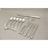 Silver - Pair of Fish Servers, Set of 5 Teaspoons, Salt Spoon and 5 Tea Knives