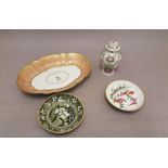 'Chelsea' Saucer, Staffordshire Saucer, Flight & Barr Lobed Dish & a Floral Encrusted Vase (4)