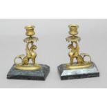 Pair of Mythical Beast Candlesticks, Marble bases
