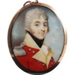 RICHARD BULL Miniature portrait of an infantry officer, head & shoulders, on ivory; 7 x 5.75 cms,
