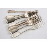 A SET OF NINE VICTORIAN FIDDLE DESSERT FORKS initialled "WLD", by Joseph & Albert Savory, London