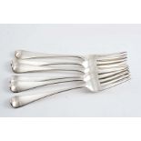 A SET OF SIX GEORGE III OLD ENGLISH PATTERN TABLE FORKS by Richard Crossley & George Smith, London