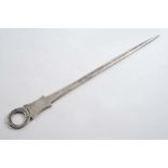 AN EARLY GEORGE IV IRISH MEAT SKEWER with a shaped, ring terminal, engraved on one side with a