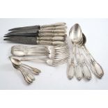 A LATE 19TH CENTURY BELGIAN PART-SERVICE OF FLATWARE & CUTLERY with shaped handles and borders of