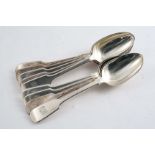 A SET OF NINE VICTORIAN FIDDLE PATTERN DESSERT SPOONS initialled "WLD", by Joseph & Albert Savory,