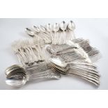 A COLLECTED OR HARLEQUIN PART SERVICE OF QUEEN'S PATTERN FLATWARE (HONEYSUCKLE HEEL) INCLUDING:-