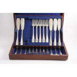 A LATE VICTORIAN CASED SET OF ELEVEN HANOVERIAN PATTERN FISH KNIVES & ELEVEN FISH FORKS, crested, by