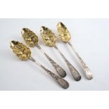 A SET OF FOUR SCOTTISH LATER-DECORATED OR "BERRY" TABLE SPOONS with gilt bowls, crested, Edinburgh