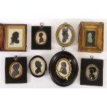 EIGHT VARIOUS SILHOUETTE PORTRAITS two on plaster, one on glass, most early 19th century
