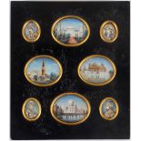 A FRAMED GROUP OF INDIAN MINIATURES comprising four portraits of notables (3.25 x 2.5 cms) and