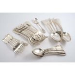 IRISH FLATWARE:- A matched set of ten Fiddle table forks, initialled by E. Power, Dublin 1828, a set