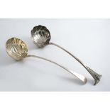 A GEORGE III OLD ENGLISH PATTERN SOUP LADLE (with shoulders), with fluted circular bowl by Thomas