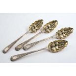 A SET OF FOUR LATER-DECORATED SCOTTISH PROVINCIAL "BERRY" TABLE SPOONS with gilt bowls, hallmarked