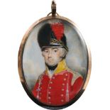 ENGLISH SCHOOL c.1815 Miniature portrait of an officer of Fencible or Yeomanry Cavalry, head &