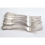 A SET OF SIX GEORGE III / IV HOURGLASS PATTERN TABLE FORKS by Solomon Royes, London 1820/21; 20.2 oz