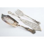 A PAIR OF VICTORIAN ALBERT PATTERN FISH SERVERS with pierced blades and tines, by John Whiting,