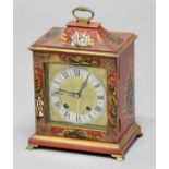 GEORGE III STYLE RED CHINOISERIE MANTEL CLOCK, 20th century, the 4 1/2" silvered chapter ring on a