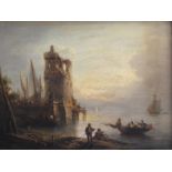 ALEXANDER NASMYTH (1758-1840) FIGURES WITH BOATS BY A RUINED TOWER, SUNSET Signed and dated Alexr