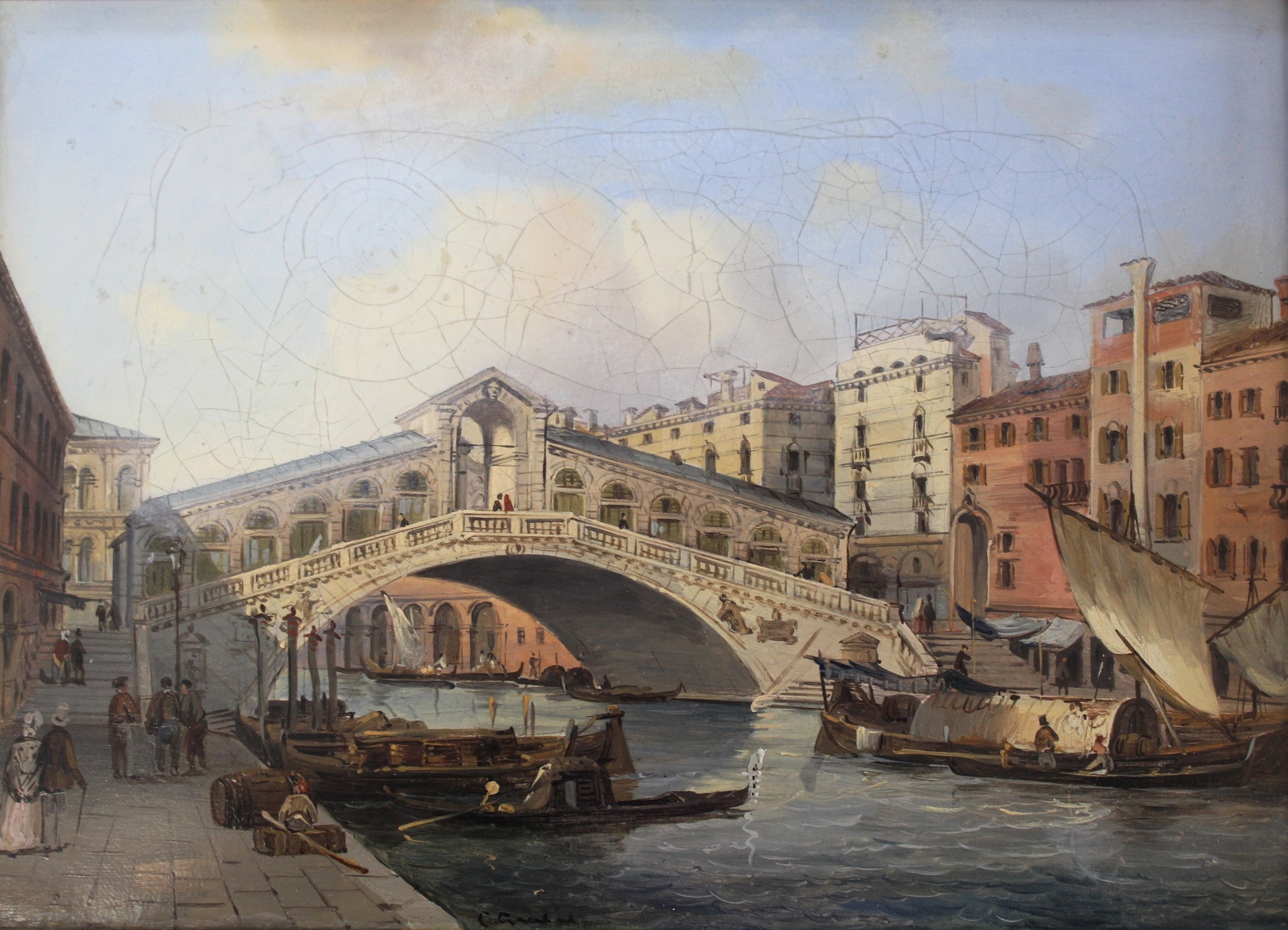 CARLO GRUBACS (1810-1870) VENICE: ST MARK'S SQUARE; RIALTO BRIDGE A pair, both signed, oil on canvas - Image 2 of 2