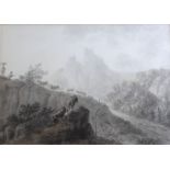ANTHONY DEVIS (1729-1817) LANDSCAPE WITH SHEEP AND GOATS Charcoal, pencil and wash with pen and