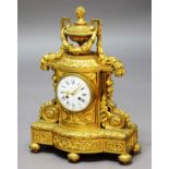 FRENCH ORMOLU MANTEL CLOCK, the 4 1/2" enamelled dial inscribed F Barbedienne A Paris on a brass