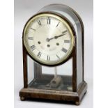 WALNUT AND GLASS CASED MANTEL CLOCK, the 7 3/4" silvered dial inscribed Carl Werner, on a brass