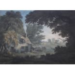 WILLIAM PAYNE (1760-1830) A WEST COUNTRY VILLAGE LANDSCAPE Watercolour 27.5 x 38cm. ++ A few minor