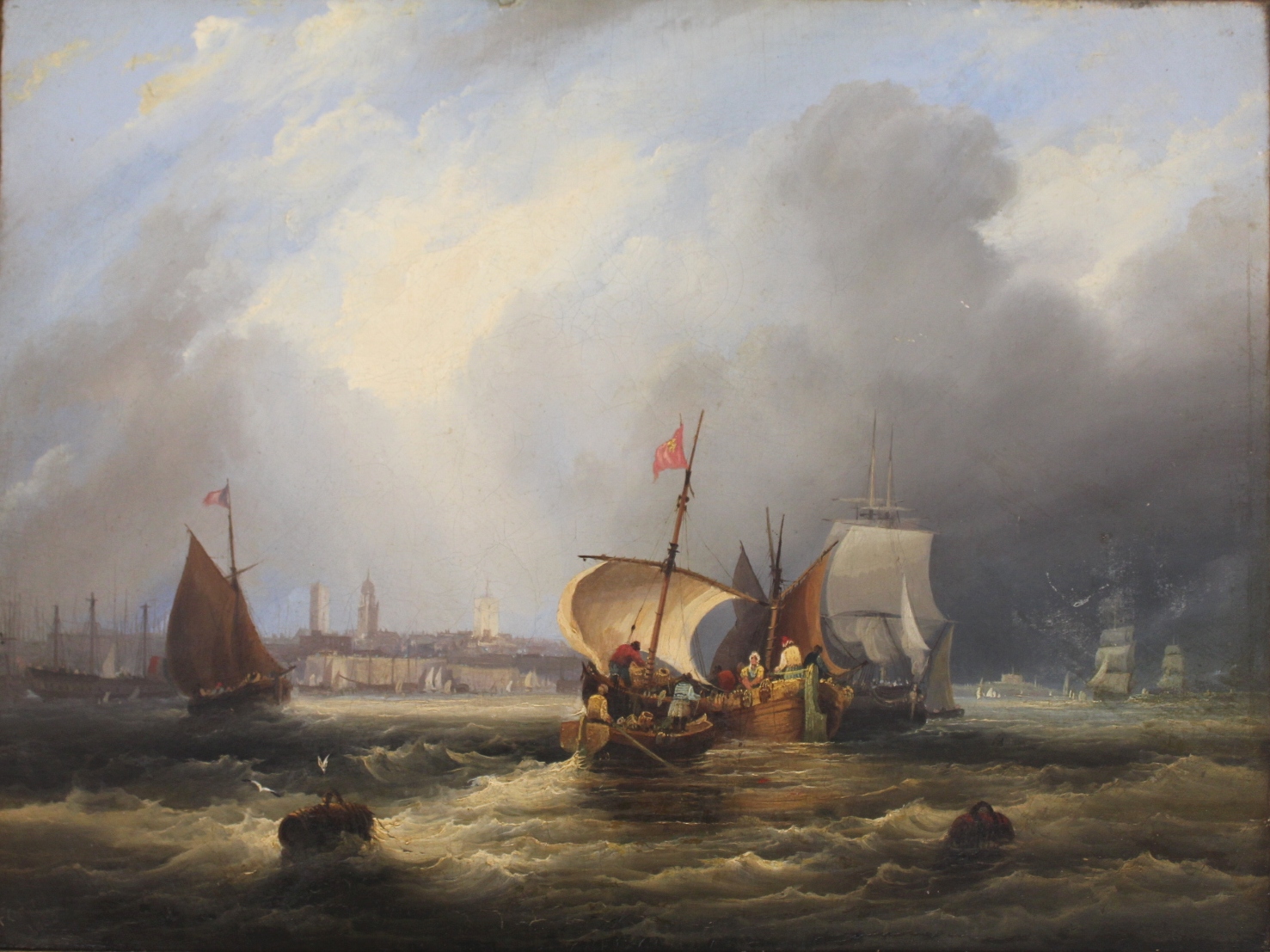 FREDERICK CALVERT (c.1785-c.1845) FISHING BOATS IN THE ENGLISH CHANNEL Signed and dated 1833, oil on