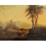 FOLLOWER OF WILLIAM SADLER (1782-1839) FIGURES TENDING GOATS IN AN ITALIANATE LANDSCAPE Oil on